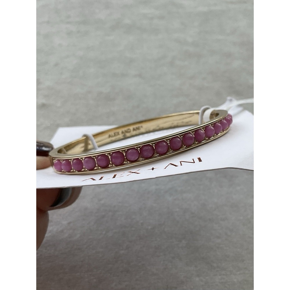 Alex and Ani Gemstone Hinge Bangle Bracelet Pink Agate Estate Jewelry